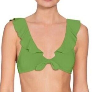 NWOT Robin Piccone Ava Ruffle Tie Front Bikini Top Green